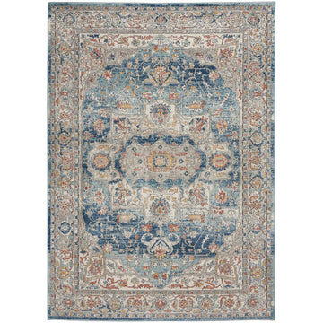 Quarry QUA11 Traditional Persian Vintage Distressed Medallion Border Soft Textured Durable Low Profile Short Pile Ivory/Blue/Multicolour Rug-Nourison-Rug Love - The Most Loved Rug Store